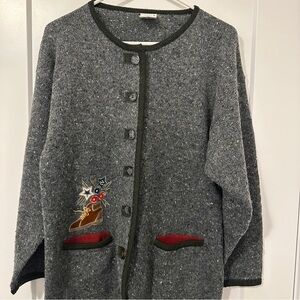 Vintage Grey Embroidered Knit Cardigan Size Small Women’s by Miss Astor